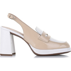 Wonders Γόβες Slingback Δερμάτινες με Χοντρό Ψηλό Τακούνι & Φιάπα Λευκές Μπεζ H-5930
