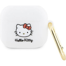 Hello Kitty 3D Kitty Head Θήκη Σιλικόνης με Γάντζο για Apple AirPods 3 Λευκή