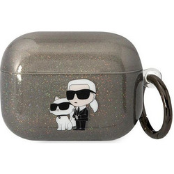 Karl Lagerfeld Glitτer Karl & Choupette Θήκη Σιλικόνης με Γάντζο για Apple AirPods Pro 1 Μαύρη