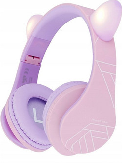 PowerLocus P2 Kids Cat Ενσύρματα & Ασύρματα Bluetooth Παιδικά Ακουστικά Over Ear Ροζ Μωβ