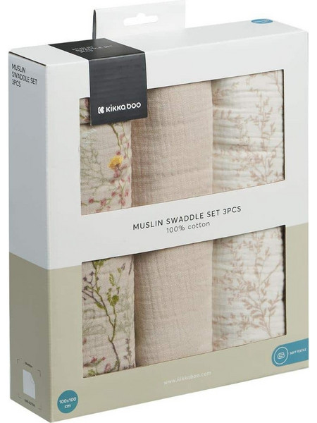 KikkaBoo Secret Garden Πάνες Αγκαλιάς από Μουσελίνα Μπεζ 100x100cm 3τμχ
