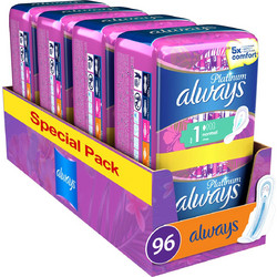 Always Platinum Ultra Normal Plus Μέγεθος 1 Σερβιέτες με Φτερά για Αυξημένη Ροή 4x24τμχ