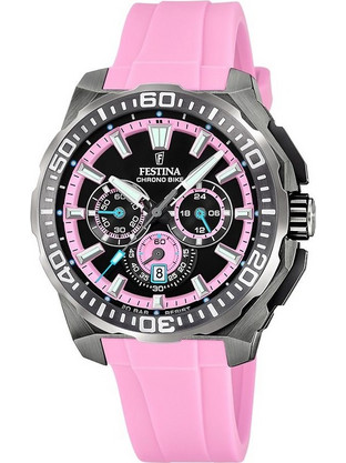 Festina Chrono Bike Diver Ανδρικό Ρολόι Χρονογράφος με Ροζ Καουτσούκ Λουράκι F20725/2