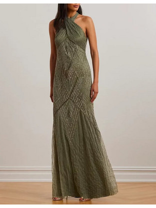 Lauren Ralph Lauren Maxi Καλοκαιρινό Φόρεμα για Γάμο / Βάπτιση Πράσινο 253963633001