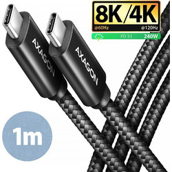 Axagon Braided USB-C to USB-C 240W 1m Black BUCM4X-CM10AB