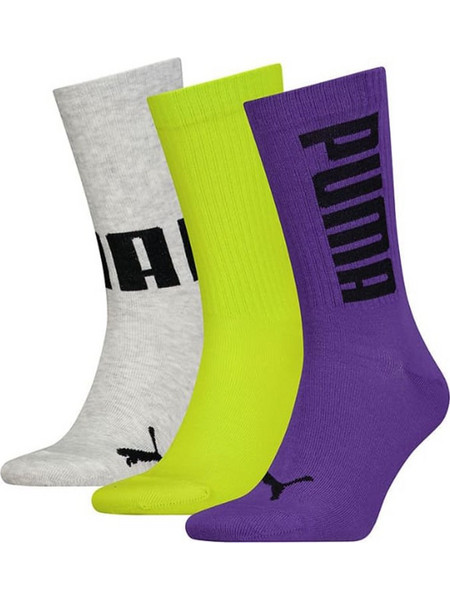 Puma Ανδρικές Κάλτσες Ψηλές Γκρι Lime Μωβ 3Pack 701225882-004