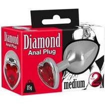 You2Toys Diamond Heart Medium Πρωκτική Σφήνα Diamond Plug 8.2cm Ασημί Κόκκινη