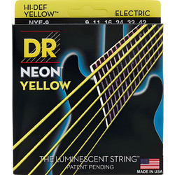 DR Strings Neon Yellow NYE-9 Σετ 6 Χορδές Ηλεκτρικής Κιθάρας Nickel Plated Steel 9-42" Light Tension