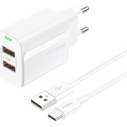 Foneng EU63 Φορτιστής με Καλώδιο USB-C με 2 Θύρες USB-A 12W