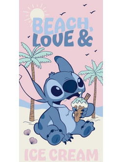 Lilo & Stitch Beach Love Ice Cream Παιδική Πετσέτα Θαλάσσης Ροζ 70x140cm