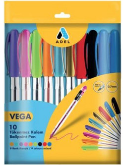 Adel Vega Σετ Στυλό Διαρκείας 0.7mm Πολύχρωμο 10τμχ 26426-2