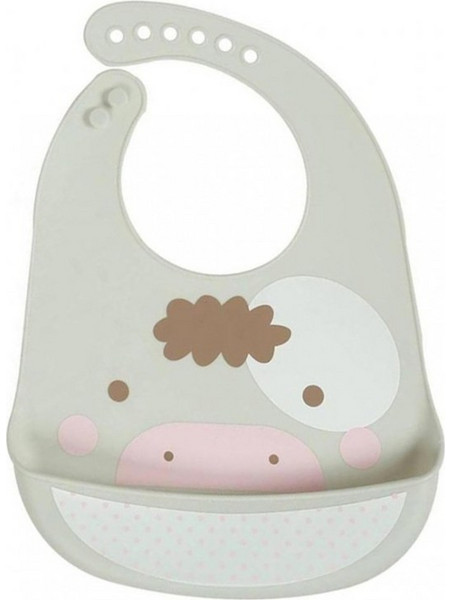 Babywise Cute Animals Cow Αδιάβροχη Σαλιάρα Σιλικόνης με Κουμπί & Τσέπη 6m+ Γκρι