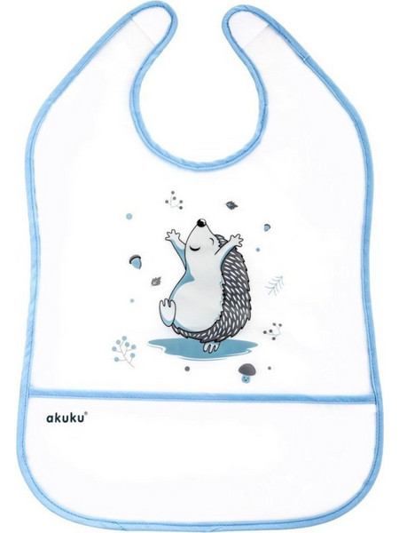 Akuku Hedgehog Αδιάβροχη Σαλιάρα Πλαστική με Αυτοκόλλητο & Τσέπη Γαλάζια