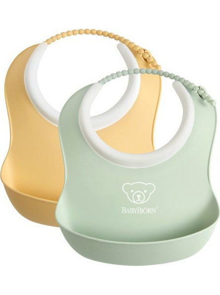 BabyBjorn Σετ Αδιάβροχες Σαλιάρες Πλαστικές με Κουμπί & Τσέπη 4m+ Κίτρινη Πράσινο Mint 2τμχ 0202-052042A