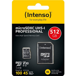 Intenso Professional microSDXC 512GB Class 10 U3 V30 100MB/s + Adapter