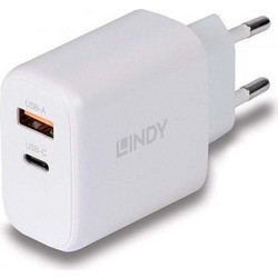 Lindy 73428 Φορτιστής χωρίς Καλώδιο με Θύρα USB-A & Θύρα USB-C 65W Power Delivery