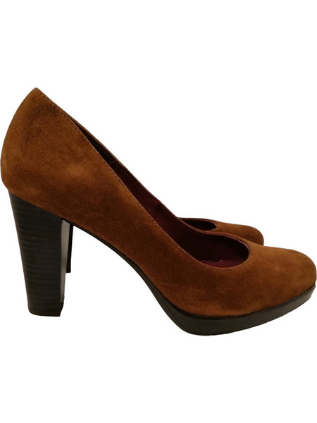 Patricia Miller Γόβες Suede με Χοντρό Ψηλό Τακούνι & Φιάπα Καφέ 001000