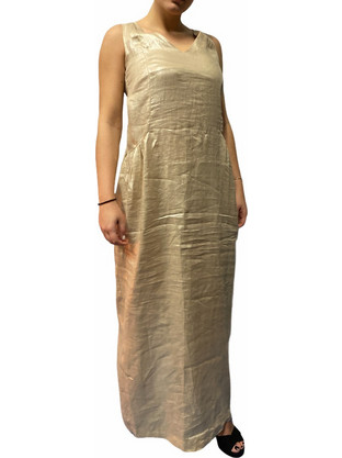 Manila Grace Maxi Καλοκαιρινό Βραδινό Φόρεμα Χρυσό P8SR677RW-MD603