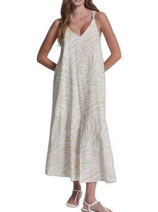 DKNY Midi Καλοκαιρινό Καθημερινό Φόρεμα Λινό Εκρού DJ6D9162-A0M