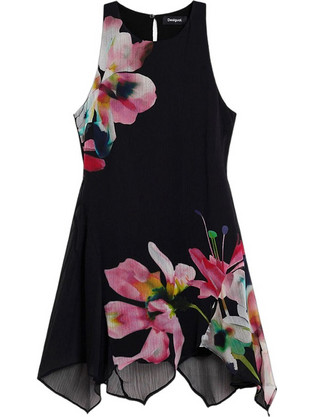 Desigual Mini Καλοκαιρινό Φόρεμα για Γάμο / Βάπτιση Floral Μαύρο 26SWVW46-2000