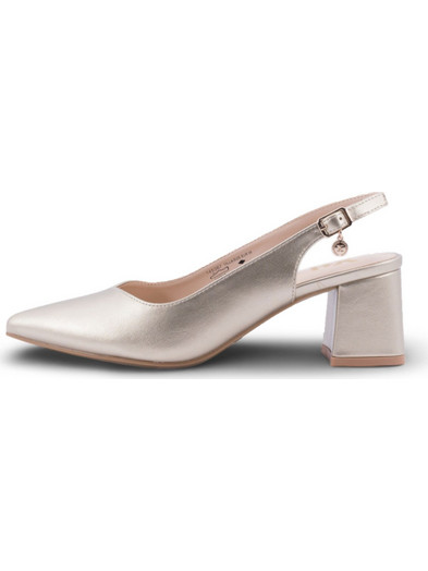 Xti Γόβες Slingback Δερμάτινες με Χοντρό Χαμηλό Τακούνι Χρυσές 145367