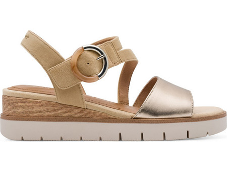 Tamaris Καλοκαιρινές Γυναικείες Πλατφόρμες Χαμηλές Δερμάτινες Καφέ Χρυσές 1-28232-46-445