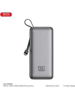 XO PR268 Power Bank 20000mAh 100W με Θύρα USB-A & Θύρα USB-C Quick Charge 3.0 & Power Delivery Grey