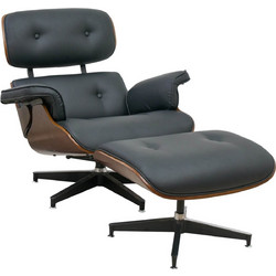 PoliHome Πολυθρόνα με Υποπόδιο Δερματίνη Μαύρη Lounge 162911249
