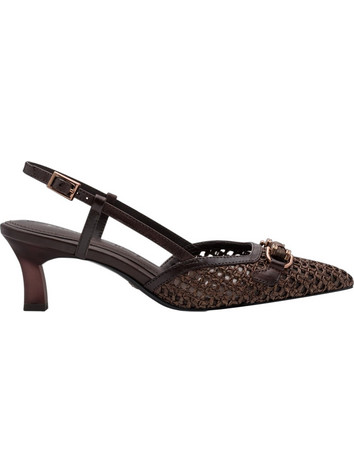 Tamaris Γόβες Slingback Δερμάτινες με Λεπτό Χαμηλό Τακούνι Σοκολατί 1-29634-44-304