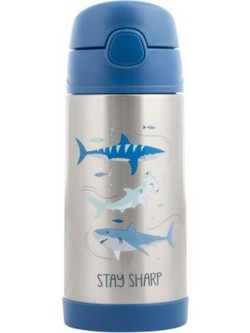 Stephen Joseph Shark Παιδικό Παγούρι Θερμός Μπαμπού με Καλαμάκι Μπλε 350ml