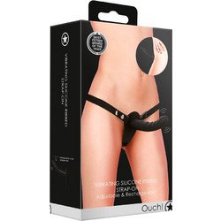 Ouch! Ribbed Harness Strap On με Dildo 15.5cm & Δόνηση Μαύρο