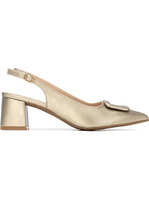 Xti Γόβες Slingback Δερμάτινες με Χοντρό Ψηλό Τακούνι Χρυσές 145365