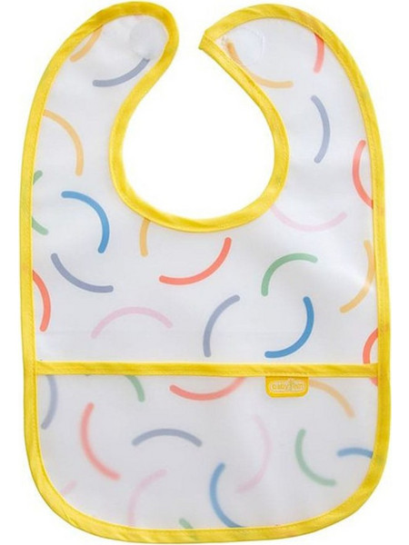 Baby Jem Smiley Face Αδιάβροχη Σαλιάρα Πλαστική με Αυτοκόλλητο & Τσέπη 6m+ Κίτρινη