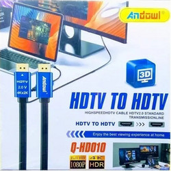 Andowl Καλώδιο HDMI 2.0 Flat HDMI Male to HDMI Male 10m Black Blue Q-HD010