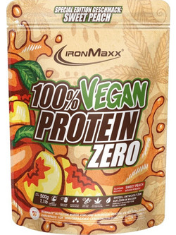 Ironmaxx 100% Vegan Zero Sweet Peach Φυτική Πρωτεΐνη Γράμμωσης Χωρίς Λακτόζη 500gr