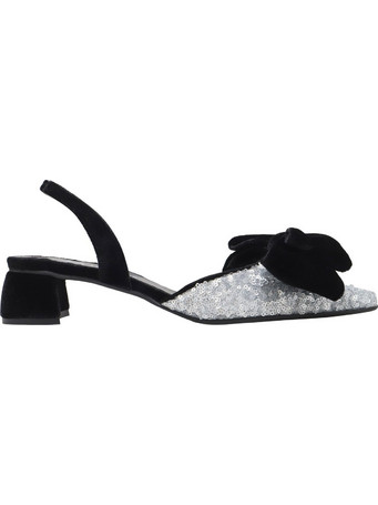 Haralas Γόβες Slingback με Χοντρό Χαμηλό Τακούνι & Φιόγκο Ασημί Μαύρες 1305