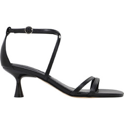 Nine West JETTIE3 Γυναικεία Πέδιλα Δερμάτινα Μαύρα με Λεπτό Χαμηλό Τακούνι 01-001