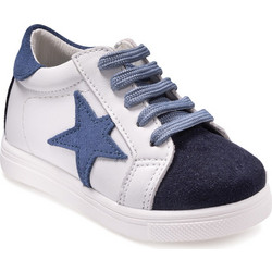 Gorgino Βαπτιστικά Sneakers για Αγόρι Δερμάτινα Ανατομικά Λευκά Navy Μπλε 3170-2