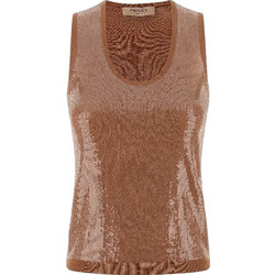 TWINSET Γυναικείο Καλοκαιρινό Top Βαμβακερό με Παγιέτες Καφέ 261TP3301-13168