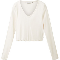 Tom Tailor Γυναικείο Χειμερινό Crop Top Ριπ Εκρού 1038364-10348