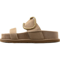 Komis & Komis Γυναικεία Σανδάλια Suede Ανατομικά με Στρας Μπεζ E607