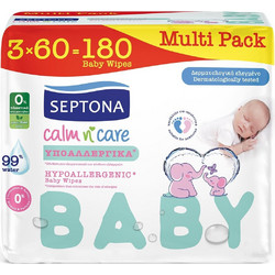 Septona Calm n' Care Hypoallergenic Μωρομάντηλα με Νερό Χωρίς Οινόπνευμα Άρωμα & Parabens 3x60τμχ
