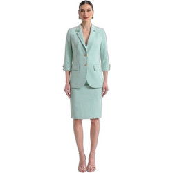 Fibes Fashion Γυναικείο Σακάκι Μακρύ Υφασμάτινο Πράσινο Mint 01-6203N
