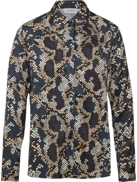 Comma Μακρυμάνικο Γυναικείο Πουκάμισο Σατέν Animal Print Πολύχρωμο 2170852-98A1