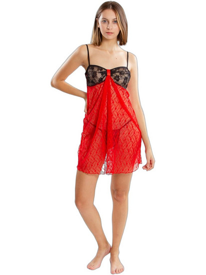 Moongirl Sexy Babydoll See Through με Δαντέλα Κόκκινο S8000