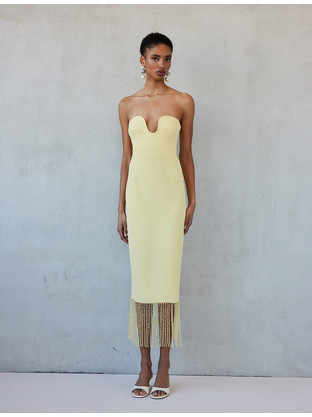 Mix & Match Valentina Midi Καλοκαιρινό Φόρεμα για Γάμο / Βάπτιση Κίτρινο SS2608
