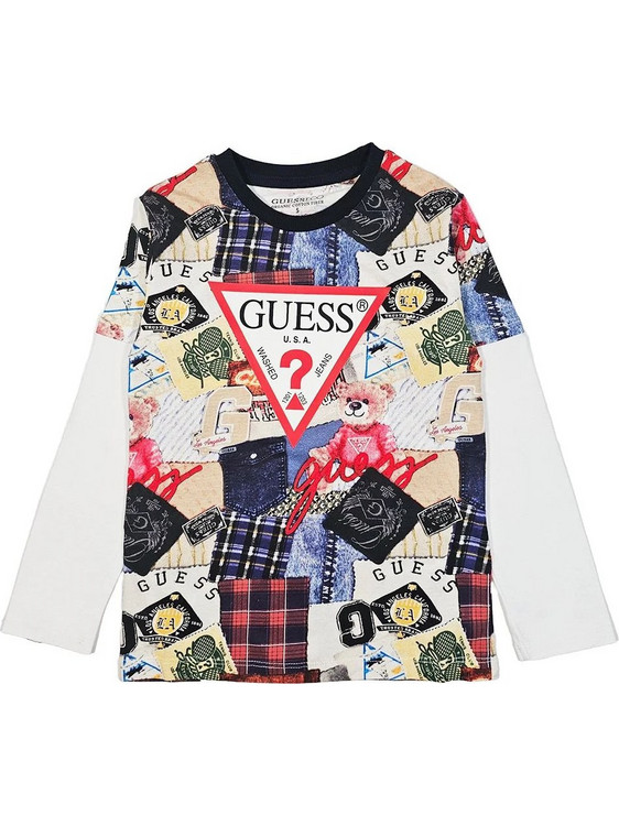 Guess Παιδικό T-Shirt Μακρυμάνικο Πολύχρωμο Μαύρο N5YI09K8HM4-P146