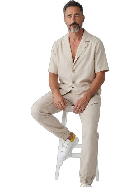 Ben Tailor Ανδρικό Σετ Πουκάμισο & Παντελόνι Καλοκαιρινό Μπεζ BENT.1840