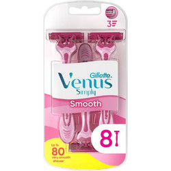 Gillette Venus Simply Smooth Γυναικείο Ξυραφάκι μιας Χρήσης με 3 Λεπίδες & Λιπαντική Ταινία 8τμχ