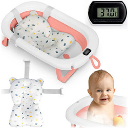 Ricokids RK-287 Αντιολισθητικό Πτυσσόμενο Μπανάκι Μωρού με Θερμόμετρο Λευκό Ροζ